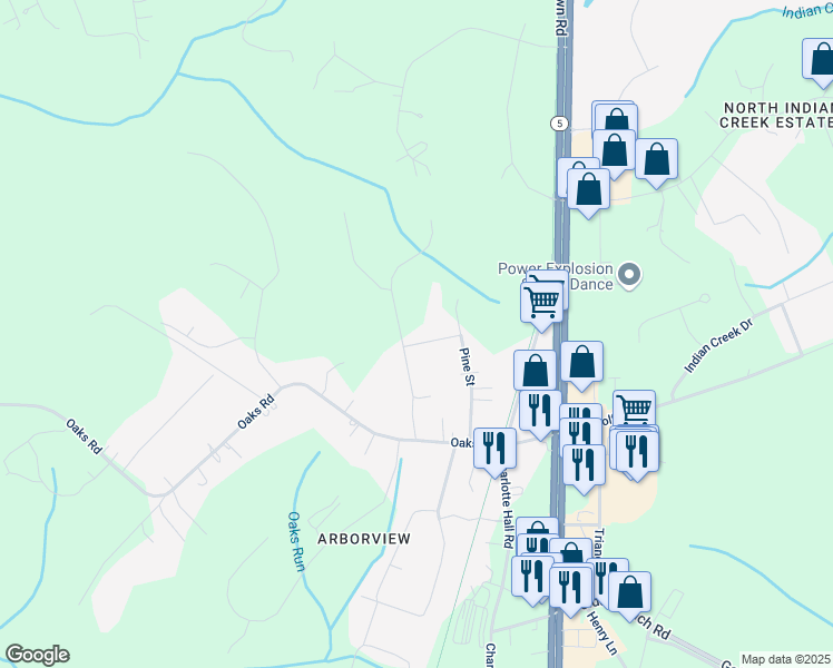 map of restaurants, bars, coffee shops, grocery stores, and more near 15250 Ash Drive in Charlotte Hall