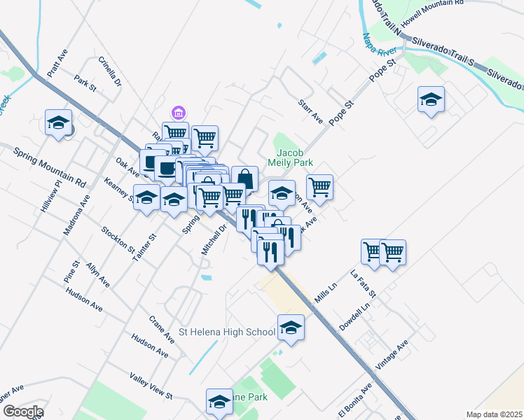 map of restaurants, bars, coffee shops, grocery stores, and more near 1000 Brown Street in St. Helena