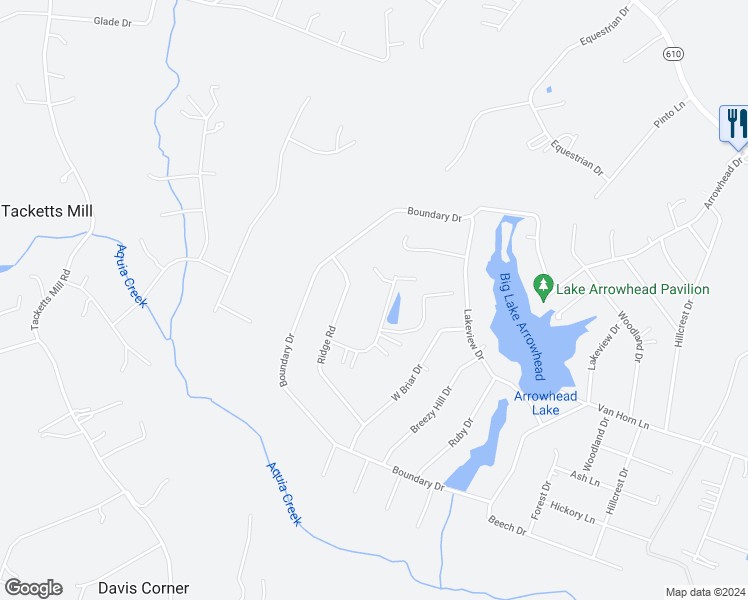 map of restaurants, bars, coffee shops, grocery stores, and more near 21 Maple Lane in Stafford