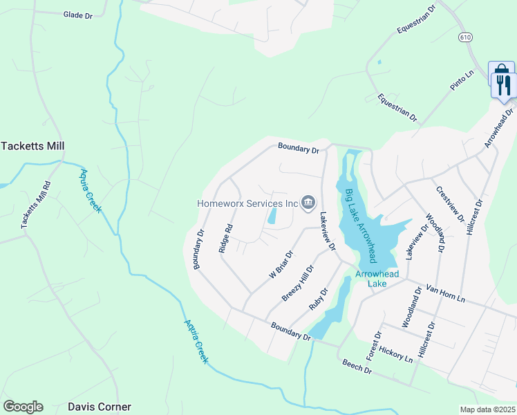 map of restaurants, bars, coffee shops, grocery stores, and more near 21 Maple Lane in Stafford