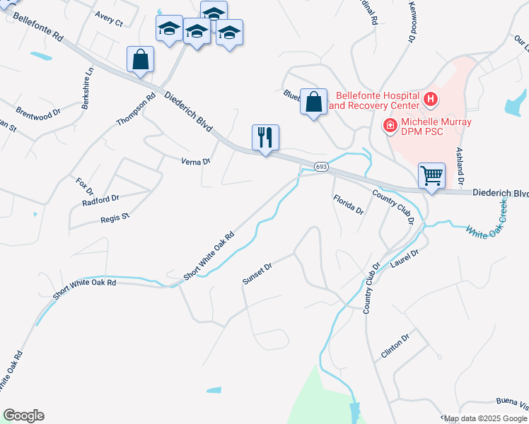 map of restaurants, bars, coffee shops, grocery stores, and more near 309-435 Short White Oak Rd in Flatwoods