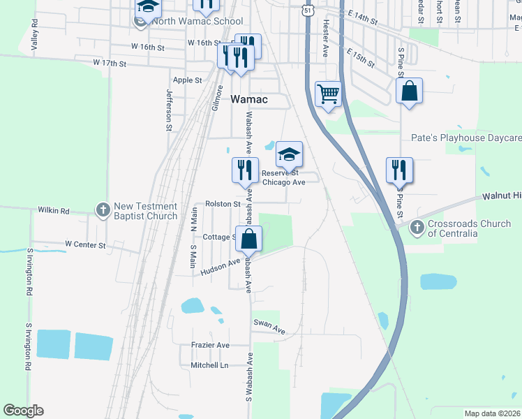 map of restaurants, bars, coffee shops, grocery stores, and more near 209 Rolston Street in Centralia