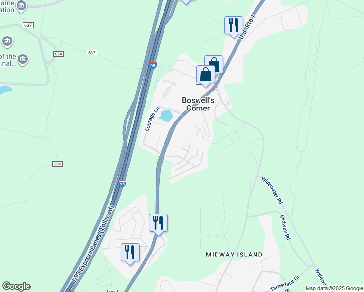 map of restaurants, bars, coffee shops, grocery stores, and more near 114 Barrett Court in Stafford