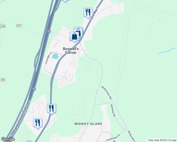 map of restaurants, bars, coffee shops, grocery stores, and more near 221 Huff Drive in Stafford