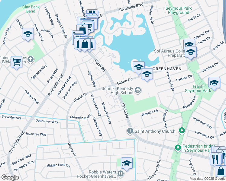 map of restaurants, bars, coffee shops, grocery stores, and more near 206 Roundtree Court in Sacramento
