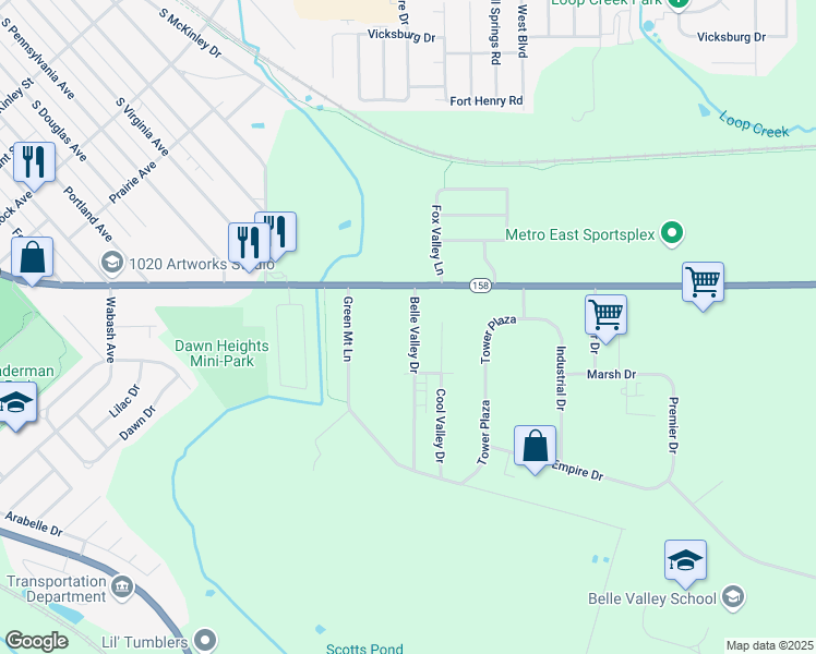 map of restaurants, bars, coffee shops, grocery stores, and more near 935 Belle Valley Drive in Belleville