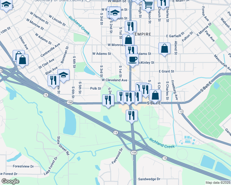 map of restaurants, bars, coffee shops, grocery stores, and more near 101 South Belt West in Belleville