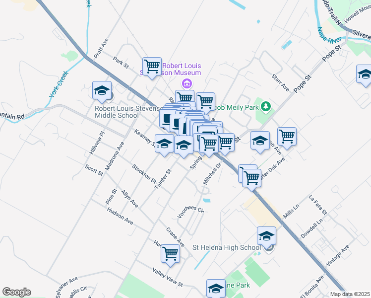 map of restaurants, bars, coffee shops, grocery stores, and more near 1314 Oak Avenue in St. Helena