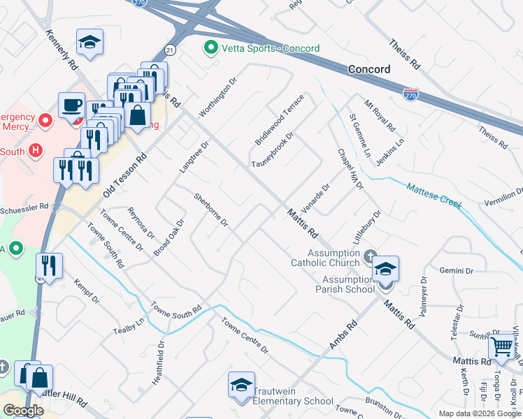 map of restaurants, bars, coffee shops, grocery stores, and more near 4736 Morestead Drive in St. Louis