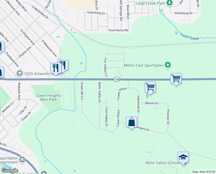 map of restaurants, bars, coffee shops, grocery stores, and more near 928 Cool Valley Drive in Belleville