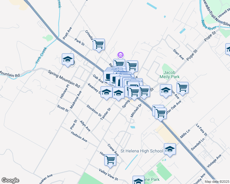 map of restaurants, bars, coffee shops, grocery stores, and more near 1340 Tainter Street in St. Helena