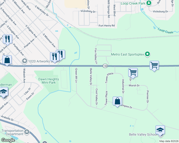 map of restaurants, bars, coffee shops, grocery stores, and more near 935 Belle Valley Drive in Belleville
