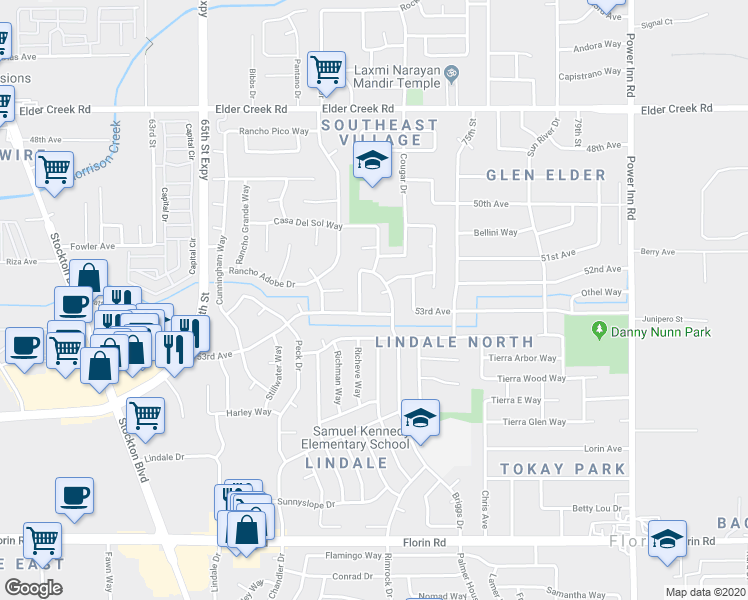 map of restaurants, bars, coffee shops, grocery stores, and more near 9 Sumo Court in Sacramento