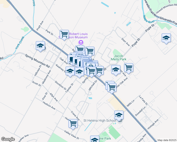 map of restaurants, bars, coffee shops, grocery stores, and more near 1222 Main Street in St. Helena