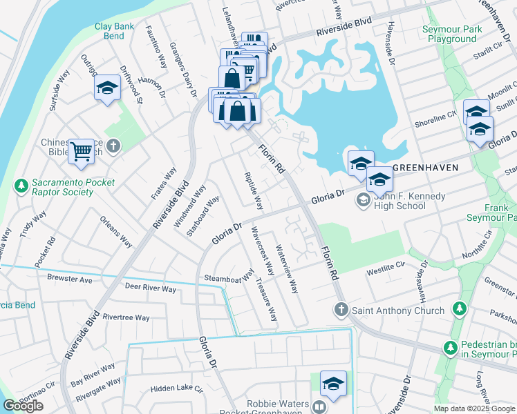 map of restaurants, bars, coffee shops, grocery stores, and more near 6817 Gloria Drive in Sacramento