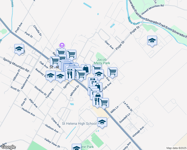 map of restaurants, bars, coffee shops, grocery stores, and more near 1000 Brown Street in St. Helena