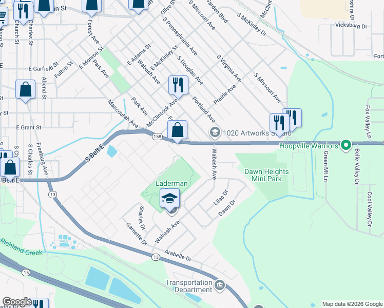 map of restaurants, bars, coffee shops, grocery stores, and more near 7 Rusty Wil Drive in Belleville