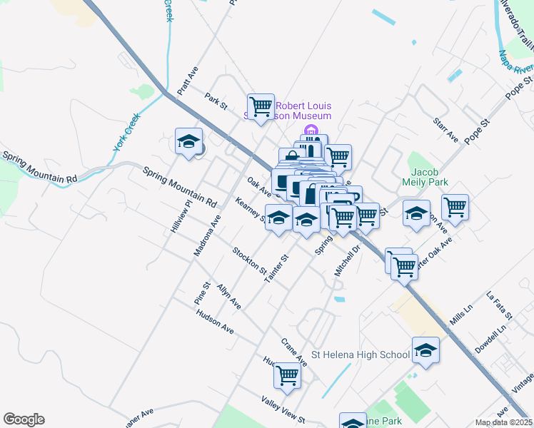 map of restaurants, bars, coffee shops, grocery stores, and more near 1440 Kearney Street in Saint Helena