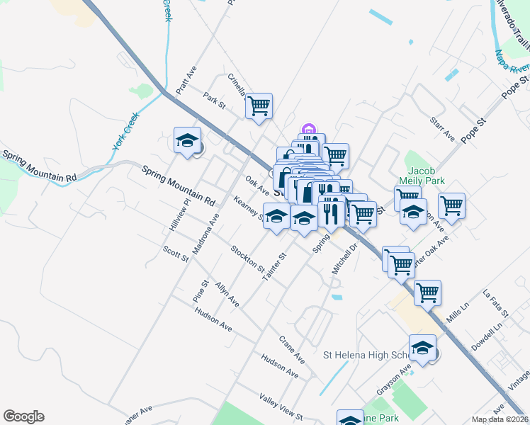 map of restaurants, bars, coffee shops, grocery stores, and more near 1438 Kearney Street in Saint Helena