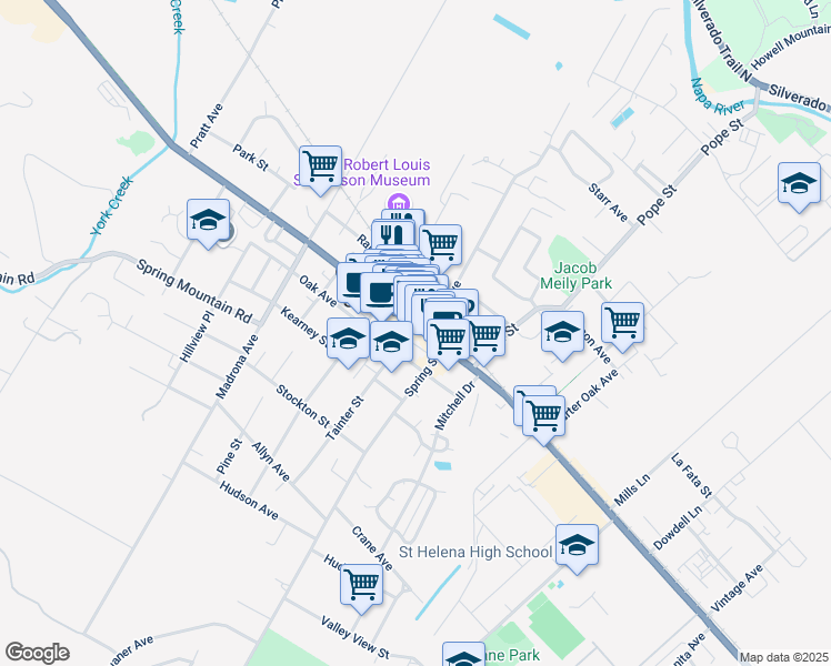 map of restaurants, bars, coffee shops, grocery stores, and more near 1328 Main Street in Saint Helena