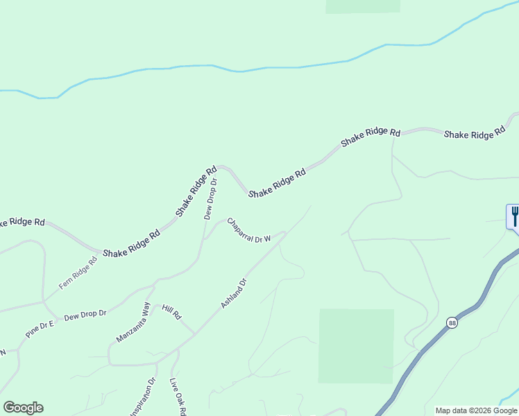 map of restaurants, bars, coffee shops, grocery stores, and more near 27488 Shake Ridge Road in Volcano