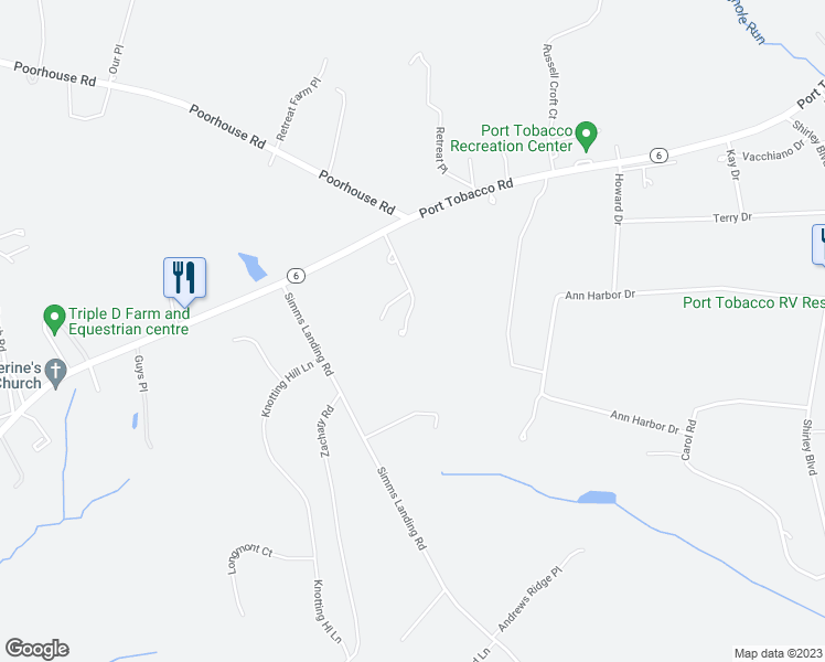 map of restaurants, bars, coffee shops, grocery stores, and more near 7525 Port Tobacco Hills Court in Port Tobacco