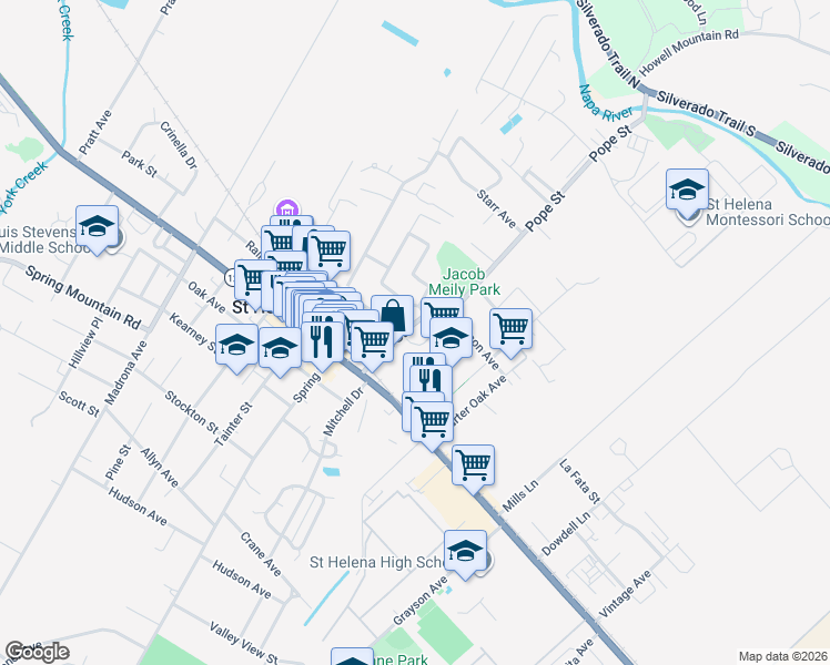 map of restaurants, bars, coffee shops, grocery stores, and more near 963 Pope Street in Saint Helena