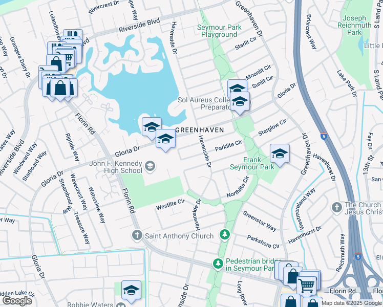 map of restaurants, bars, coffee shops, grocery stores, and more near 19 Cavalcade Circle in Sacramento