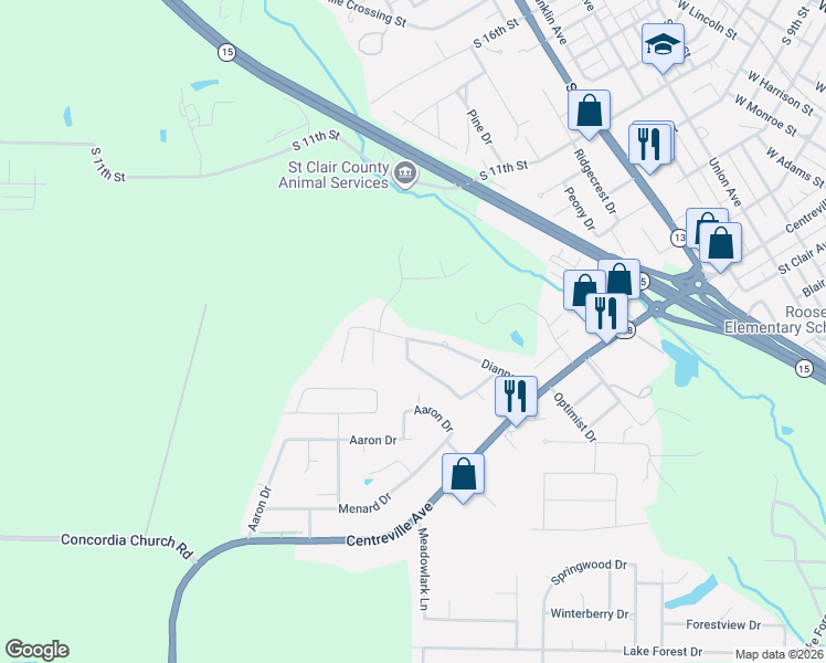 map of restaurants, bars, coffee shops, grocery stores, and more near 145 Shar Rye in Belleville