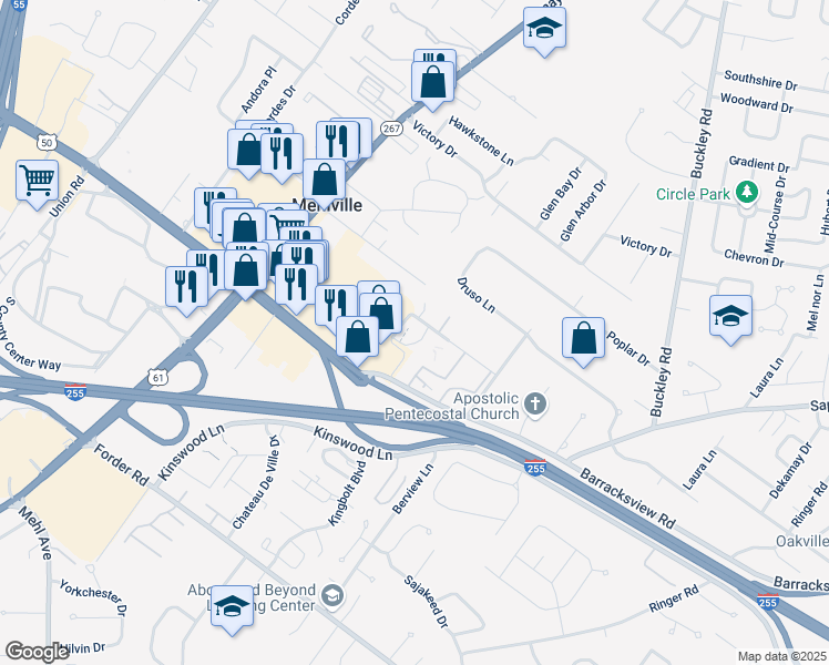 map of restaurants, bars, coffee shops, grocery stores, and more near 1102 Adworth Drive in St. Louis
