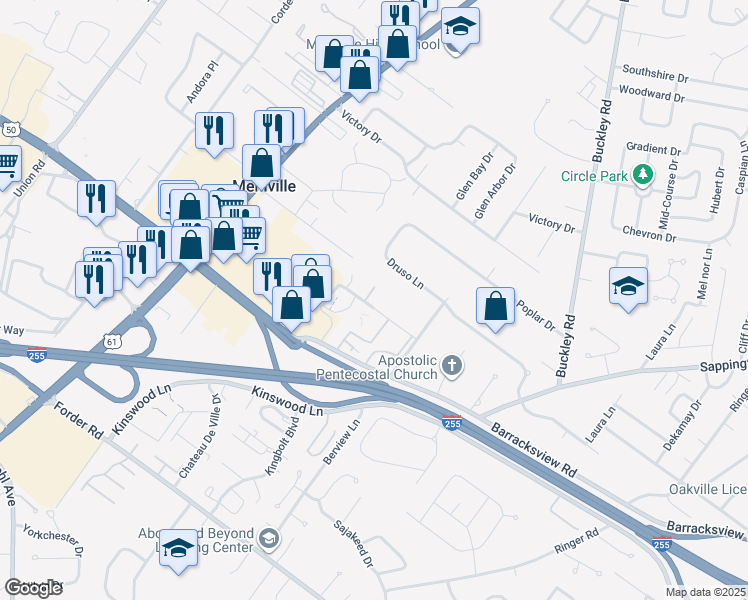 map of restaurants, bars, coffee shops, grocery stores, and more near 1021 Adworth Drive in St. Louis