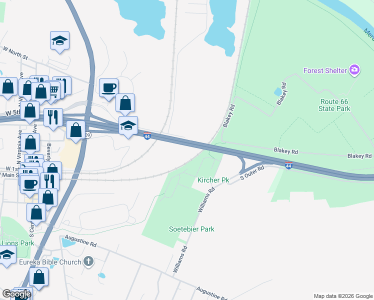 map of restaurants, bars, coffee shops, grocery stores, and more near U.S. 50 in Eureka