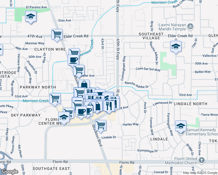 map of restaurants, bars, coffee shops, grocery stores, and more near 6724 Capital Circle in Sacramento