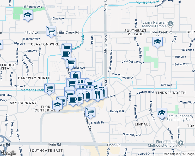 map of restaurants, bars, coffee shops, grocery stores, and more near 6724 Capital Circle in Sacramento