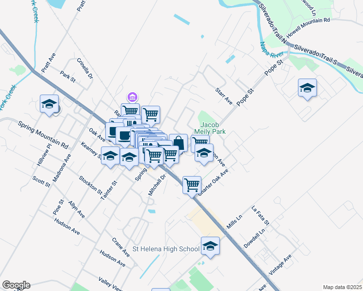 map of restaurants, bars, coffee shops, grocery stores, and more near 1144 Edwards Street in St. Helena