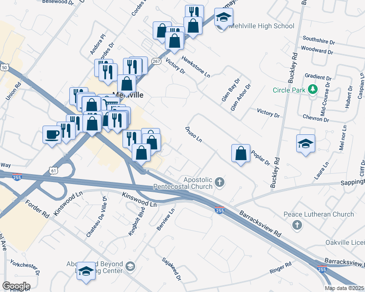 map of restaurants, bars, coffee shops, grocery stores, and more near 1015 Adworth Drive in St. Louis