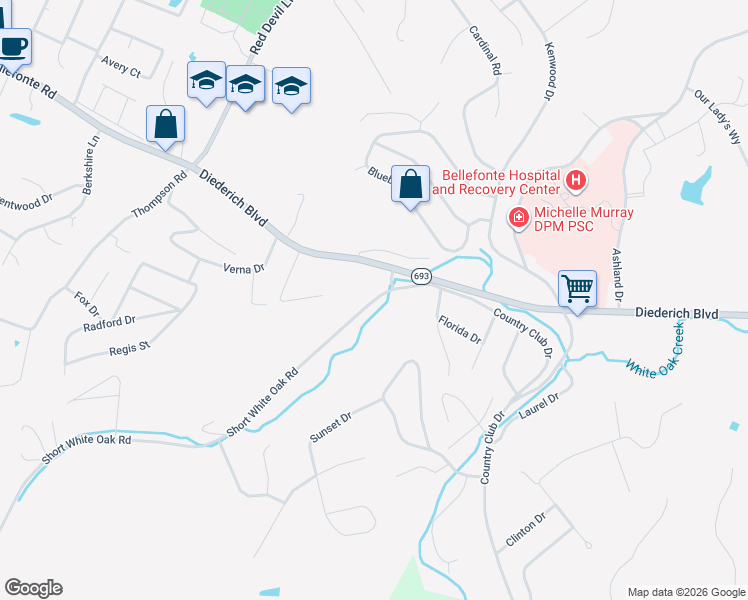 map of restaurants, bars, coffee shops, grocery stores, and more near 210 Short White Oak Rd in Flatwoods