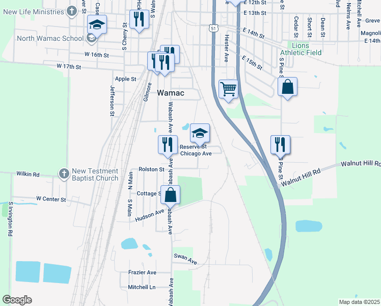 map of restaurants, bars, coffee shops, grocery stores, and more near 226 Chicago Avenue in Centralia