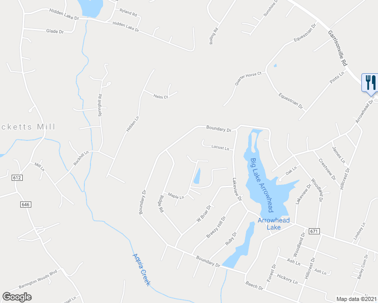 map of restaurants, bars, coffee shops, grocery stores, and more near 27 Maple Lane in Stafford