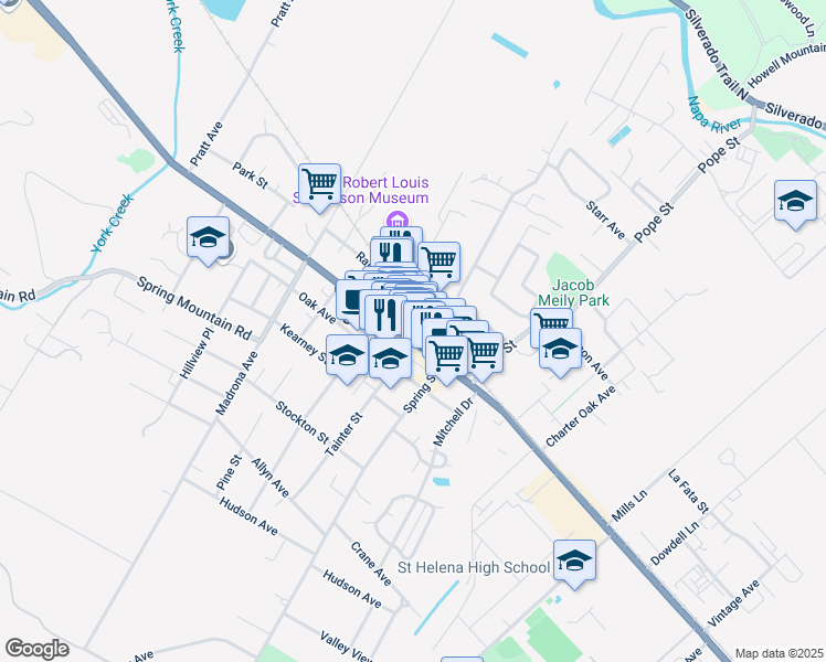 map of restaurants, bars, coffee shops, grocery stores, and more near 1328 Main Street in Saint Helena