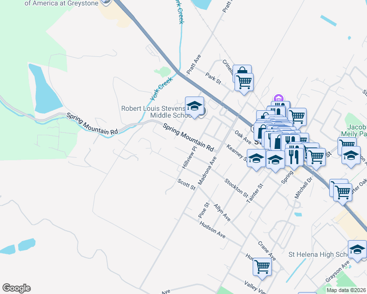 map of restaurants, bars, coffee shops, grocery stores, and more near 1738 Stockton Street in Saint Helena
