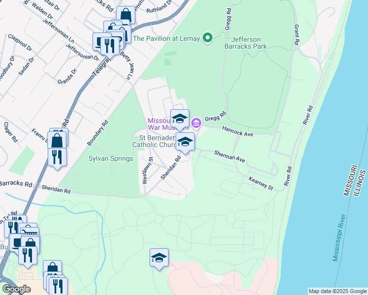 map of restaurants, bars, coffee shops, grocery stores, and more near 68 Sherman Avenue in St. Louis