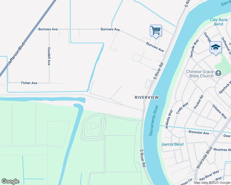 map of restaurants, bars, coffee shops, grocery stores, and more near 5020 South River Road in West Sacramento