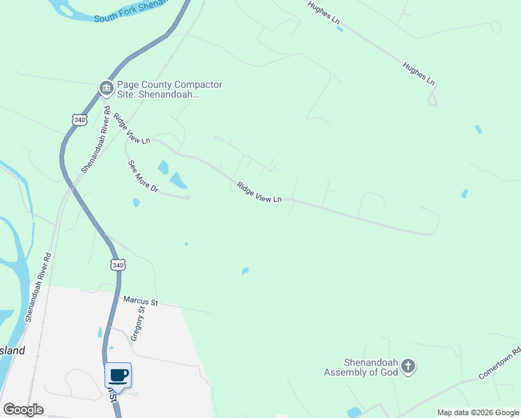 map of restaurants, bars, coffee shops, grocery stores, and more near 834 Ridge View Lane in Shenandoah