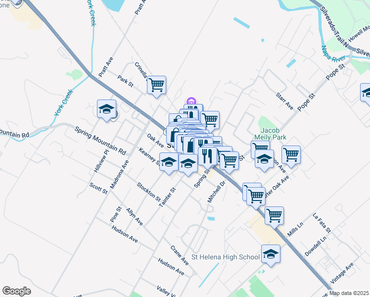 map of restaurants, bars, coffee shops, grocery stores, and more near in St. Helena