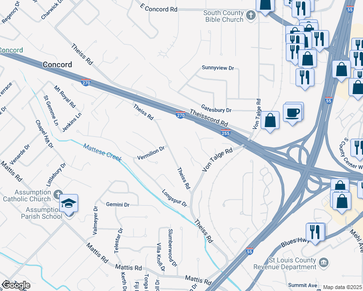 map of restaurants, bars, coffee shops, grocery stores, and more near 4651 Sienna Oaks Court in St. Louis