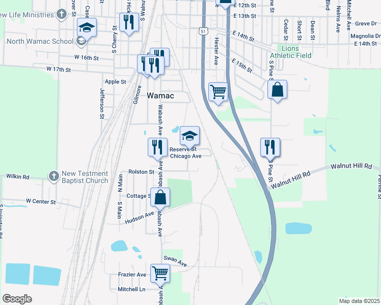 map of restaurants, bars, coffee shops, grocery stores, and more near 226 Chicago Avenue in Centralia