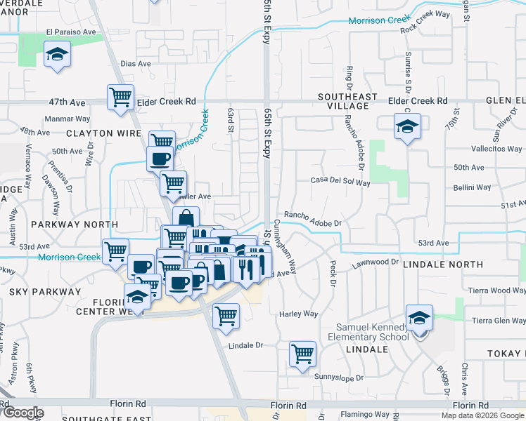 map of restaurants, bars, coffee shops, grocery stores, and more near 6724 Capital Circle in Sacramento