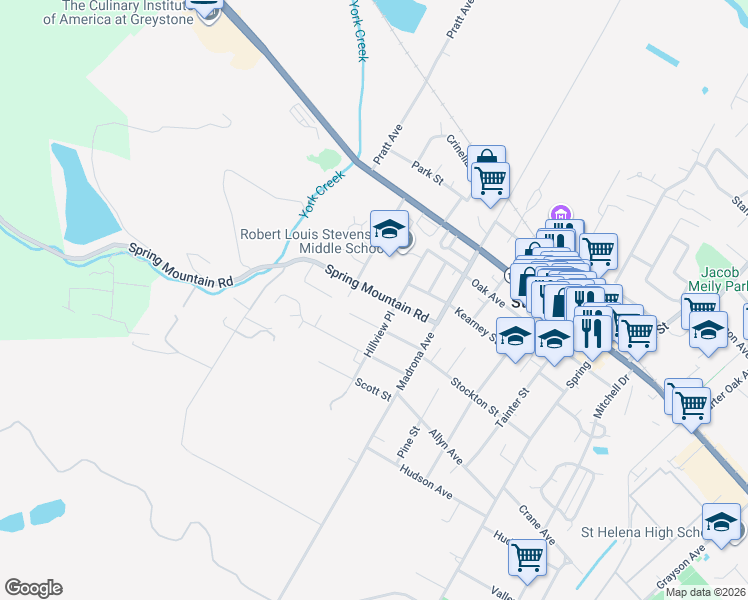 map of restaurants, bars, coffee shops, grocery stores, and more near 1738 Stockton Street in St. Helena