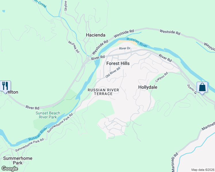 map of restaurants, bars, coffee shops, grocery stores, and more near 995 Esther Drive in Forestville